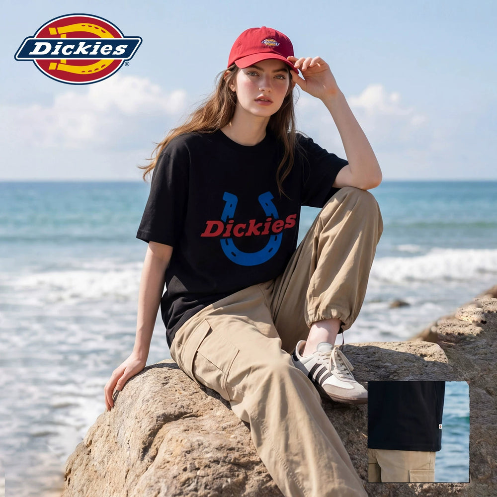 Dickies Cool Suitable White Round Neck Printed Short Sleeve T-shirt for Women 2026 Loose and Versatile Casual Top Trendy Brand M