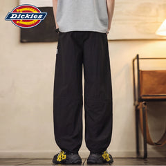 Dickies Men's Black Casual Workwear Pants, Summer Thin Loose Straight Wide-Leg Trousers, Size M