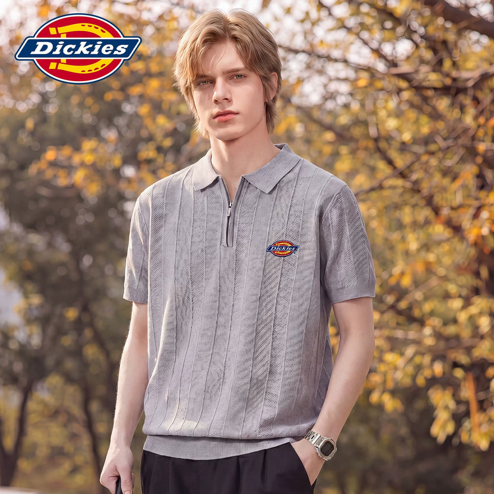 Dickies Cool Suitable Half Zipper Short Sleeve Polo Shirt Summer New Loose and Versatile Classic Logo T-shirt Top Y