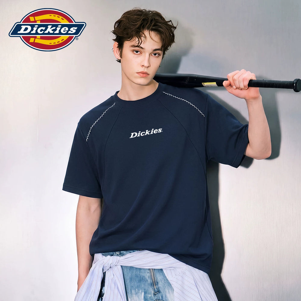 Dickies men's short sleeved T-shirt, American heavyweight deconstruction T-shirt, contrasting color and bright thread design, summer fashion trend A
