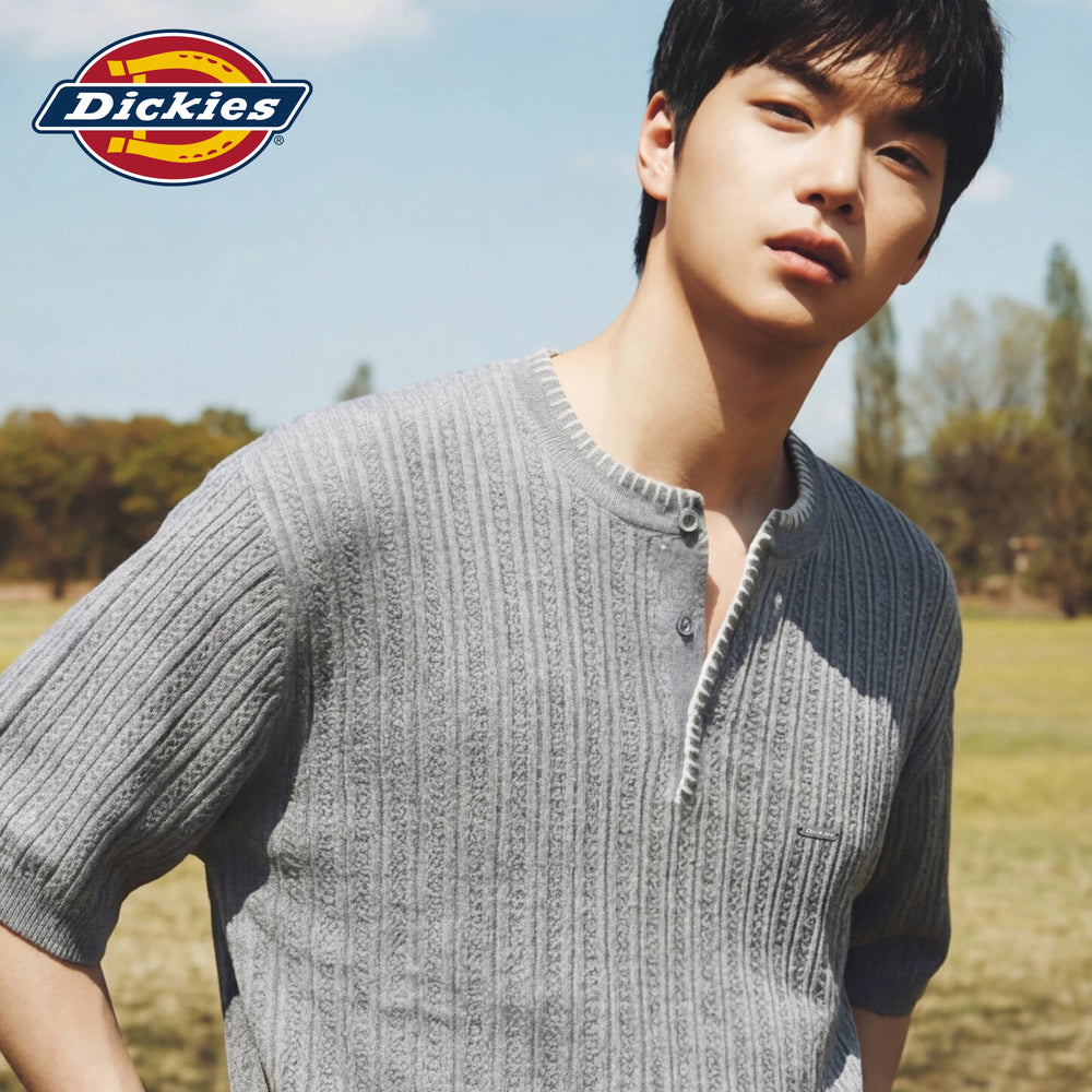 Diesel Dickies Summer Knitted Short Sleeve T-shirt for Men with Henley Neck Breathable Loose Half Sleeve Top M