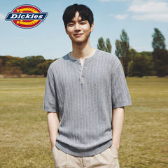 Diesel Dickies Summer Knitted Short Sleeve T-shirt for Men with Henley Neck Breathable Loose Half Sleeve Top M