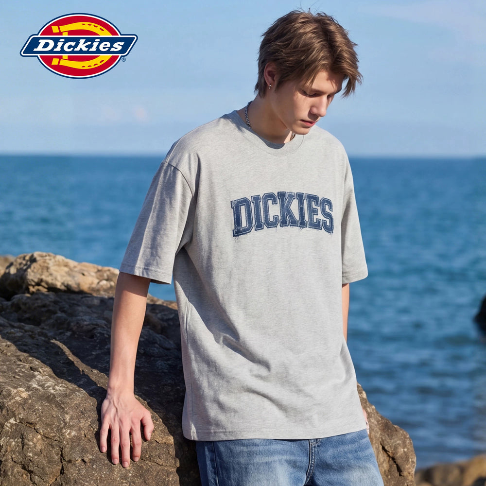 Dickies casual letter printed short sleeved T-shirt for men's summer loose round neck pure cotton half sleeved top M