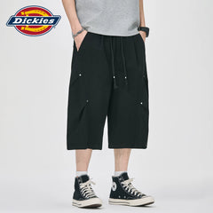 Dickies Cool American Trendy Brand Seven Point Pants for Men Summer Black Pure Cotton Loose Wide Leg Casual Middle Pants M