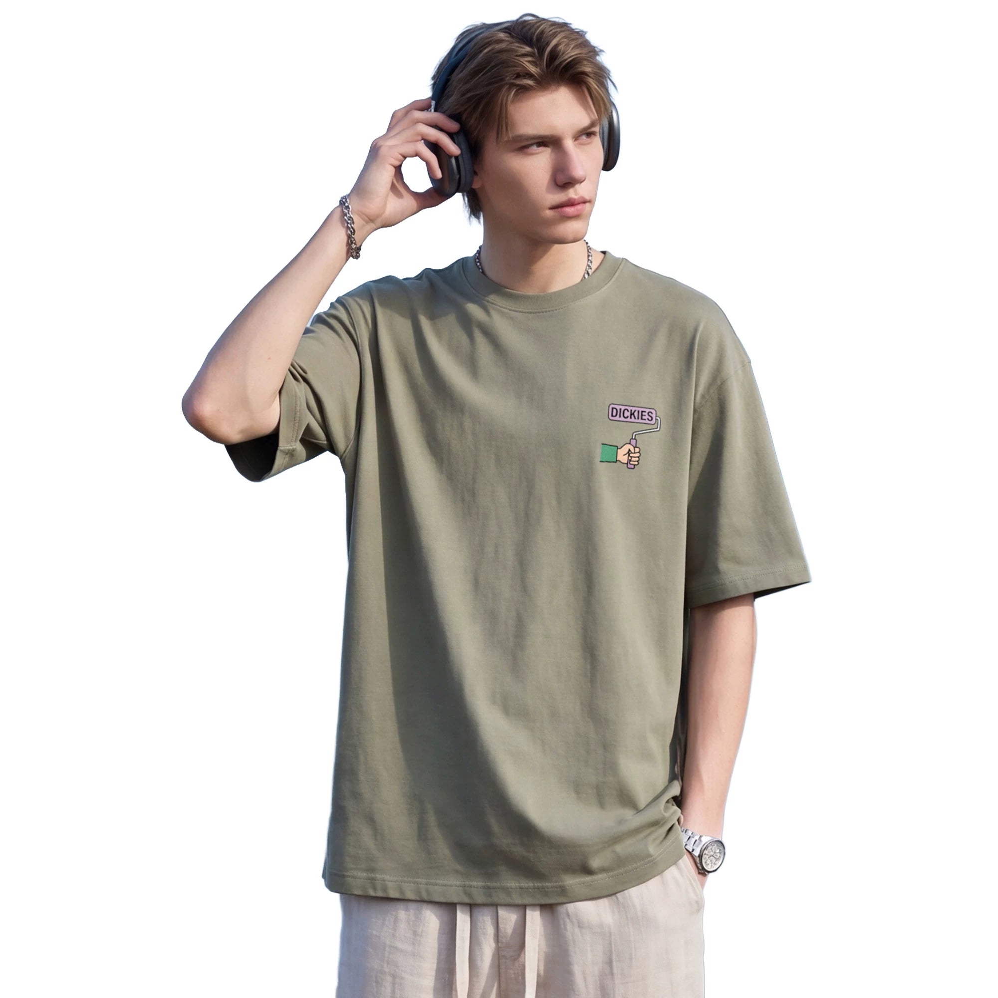 Dickies Cool Suitable Pure Cotton Short sleeved T-shirt Men's Summer American Trendy Brand Cartoon Letter Printed Half Sleeve Top M