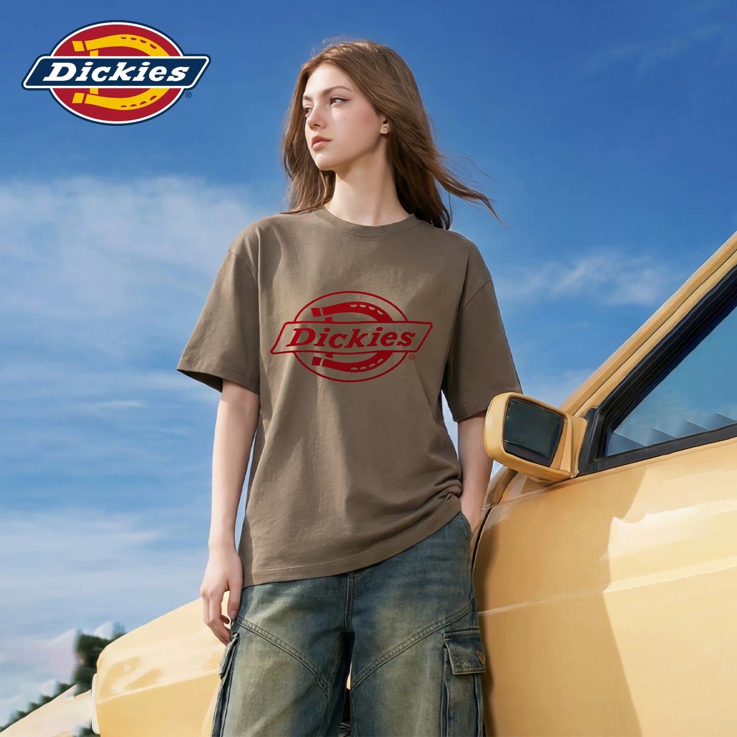 Dickies Cool American Trendy Brand Printed Short sleeved T-shirt for Women in 2026 Summer Loose Cotton Round Neck Top m