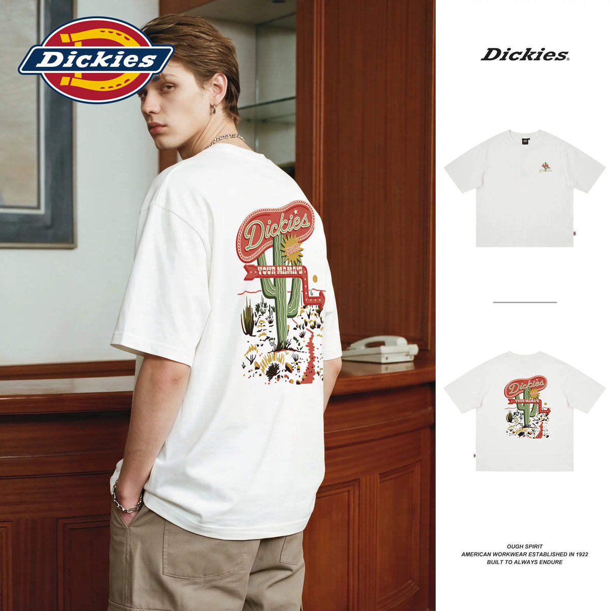 Dickies Emperor Cool Summer Cactus Road Sign Printed Short sleeved T-shirt for Boys, American Half Sleeve Cotton Top M