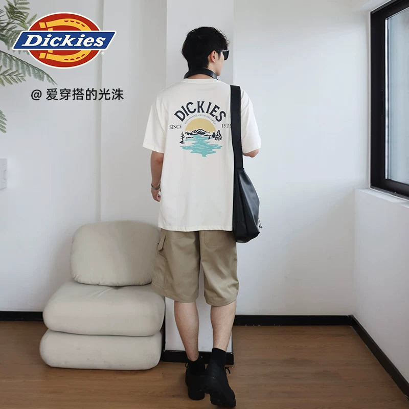 Dickies Cool 26 Spring/Summer Collection Front Chest Small Logo Back Sunrise Pattern Printed Loose Short Sleeve T-shirt J