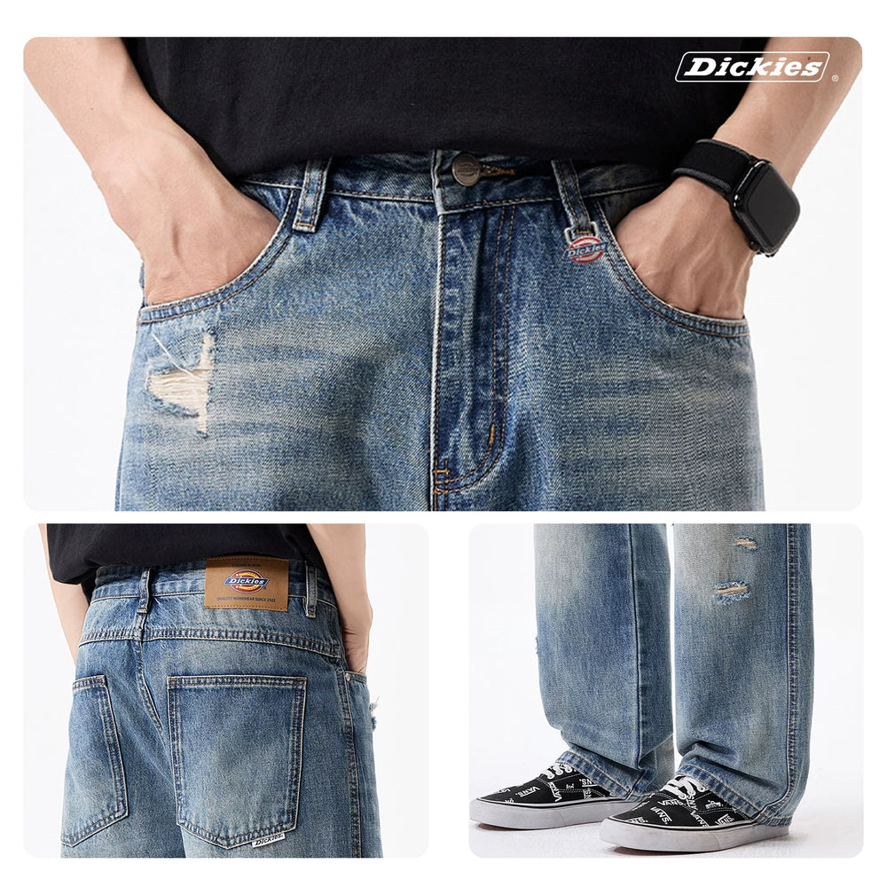 Dickies Cool Suitable American Thin Straight leg Jeans for Men's Summer New Style with Perforated Design Feeling Long Pants Y