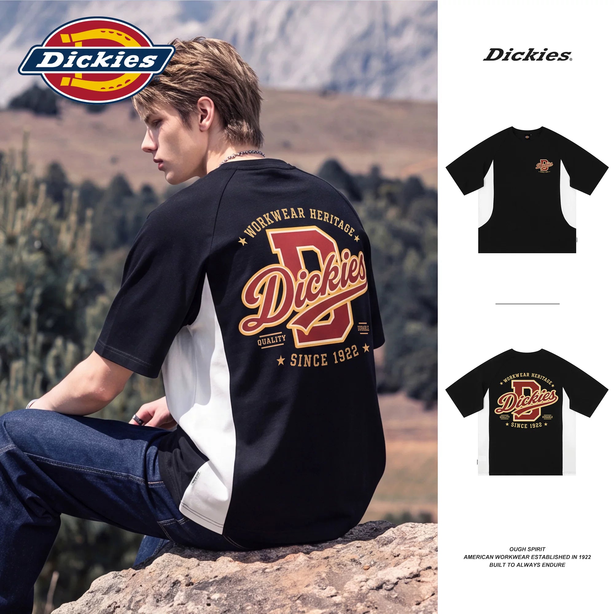 Dickies Cool Solona Cool Short sleeved T-shirt for Men's Summer American Splicing Loose Casual Top M