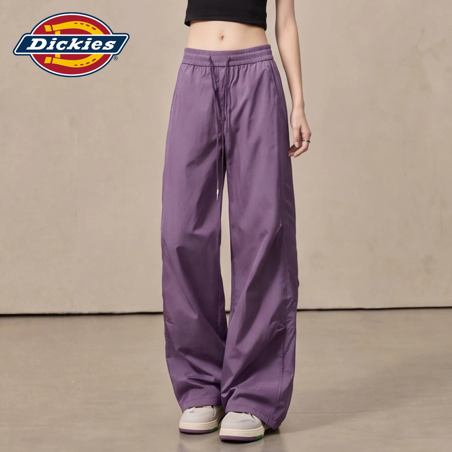 Dickies Cool Purple Wide Leg Pants for Women Summer 2026 High Waist Drawstring Versatile workwear Style Casual Pants M