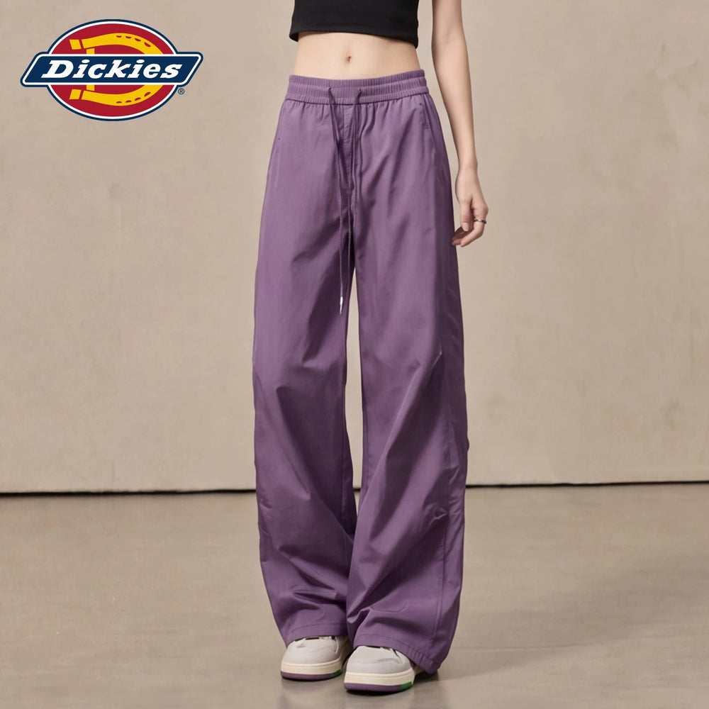 Dickies Cool Purple Wide Leg Pants for Women Summer 2026 High Waist Drawstring Versatile workwear Style Casual Pants M