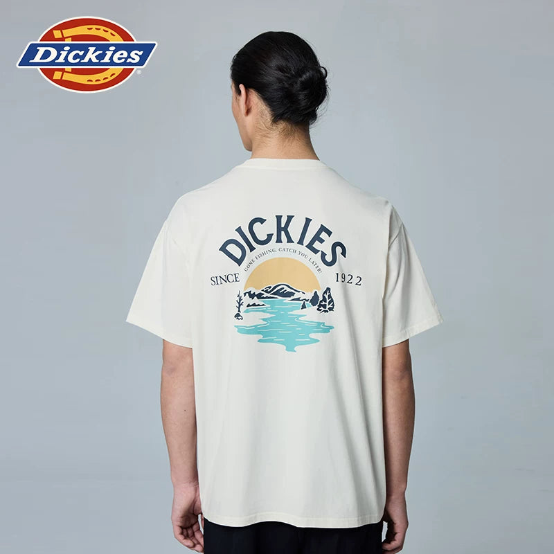 Dickies Cool 26 Spring/Summer Collection Front Chest Small Logo Back Sunrise Pattern Printed Loose Short Sleeve T-shirt J