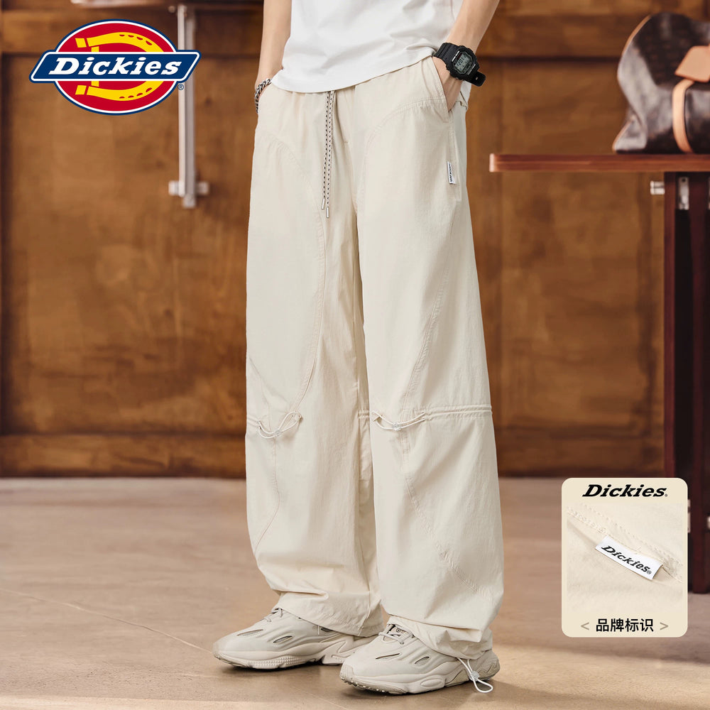 Dickies Men's Black Casual Workwear Pants, Summer Thin Loose Straight Wide-Leg Trousers, Size M
