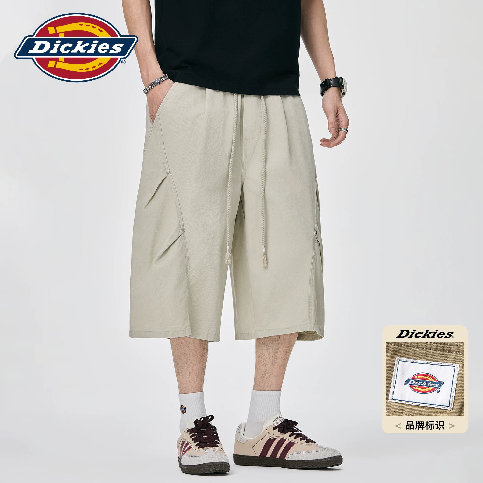 Dickies Cool American Trendy Brand Seven Point Pants for Men Summer Black Pure Cotton Loose Wide Leg Casual Middle Pants M