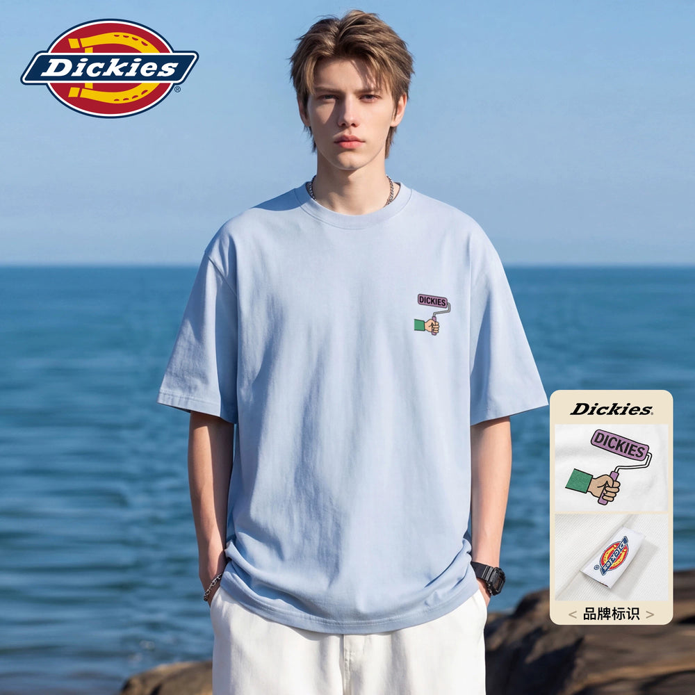 Dickies Cool Suitable Pure Cotton Short sleeved T-shirt Men's Summer American Trendy Brand Cartoon Letter Printed Half Sleeve Top M
