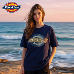 Dickies Cool Suitable navy blue round neck printed short sleeved T-shirt for women's summer new loose casual style top m