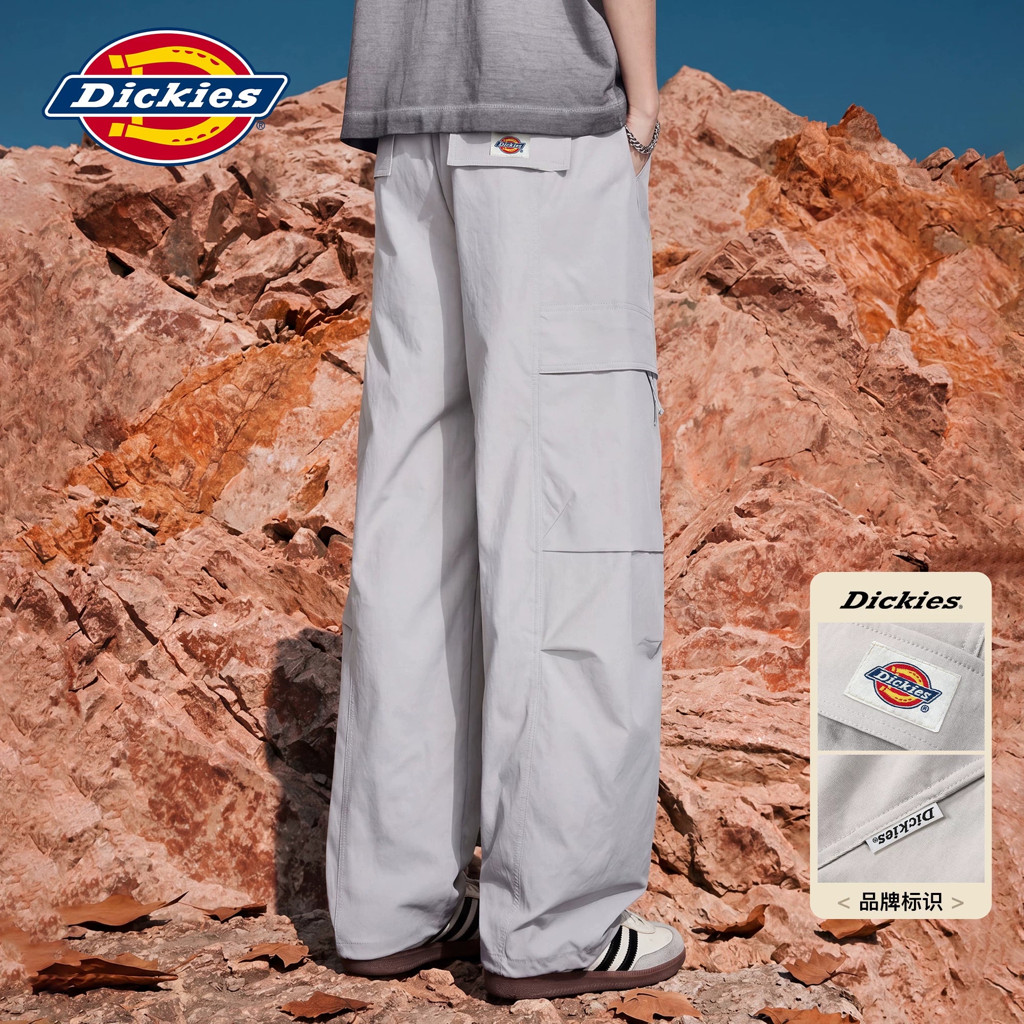 Dickies Cool Bending Knife Casual Pants for Boys, American High Street Wide Leg workwear Pants, Loose Straight Pants, M
