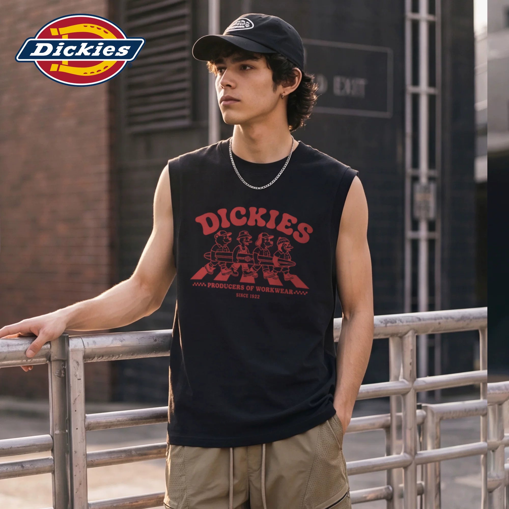 Dickies Cool Suitable American Pure Cotton Shoulder Tank Top Men's Summer Sleeveless Sports T-shirt Printed Black Top M
