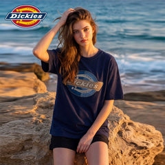 Dickies Cool Suitable navy blue round neck printed short sleeved T-shirt for women's summer new loose casual style top m