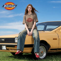 Dickies Cool American Trendy Brand Printed Short sleeved T-shirt for Women in 2026 Summer Loose Cotton Round Neck Top m