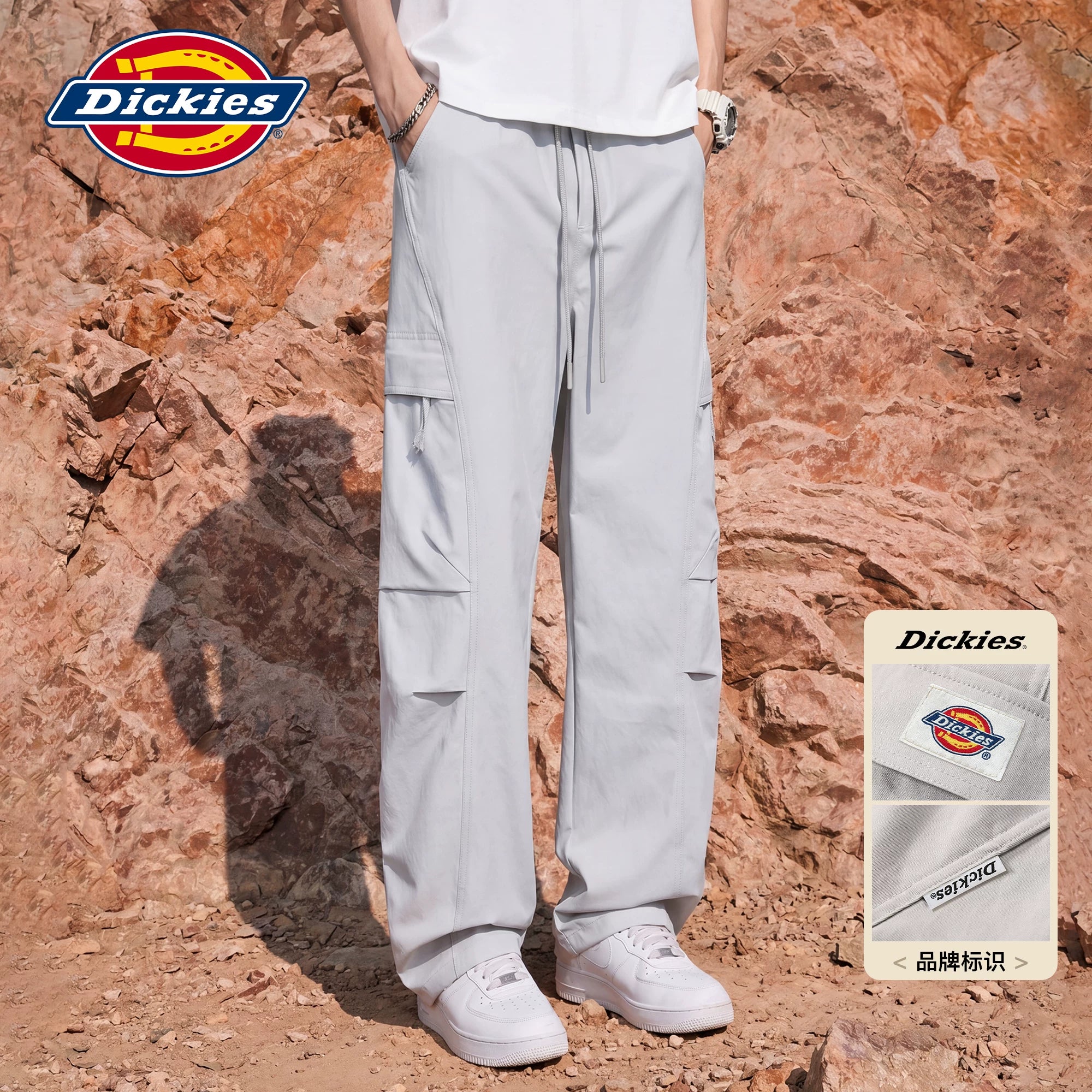 Dickies Cool Bending Knife Casual Pants for Boys, American High Street Wide Leg workwear Pants, Loose Straight Pants, M