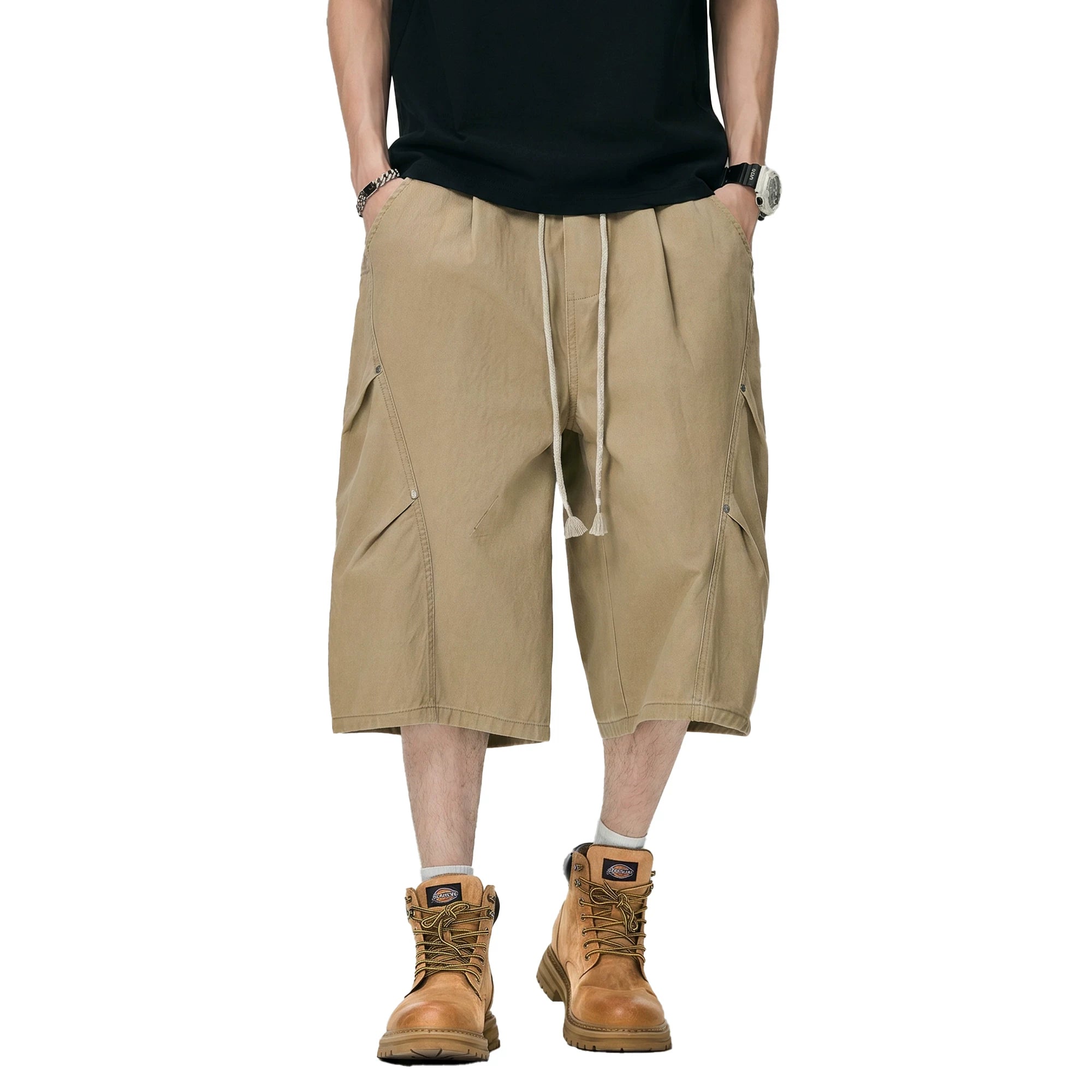 Dickies pure cotton straight leg seven quarter pants for men, summer trendy brand pleated splicing loose casual shorts M