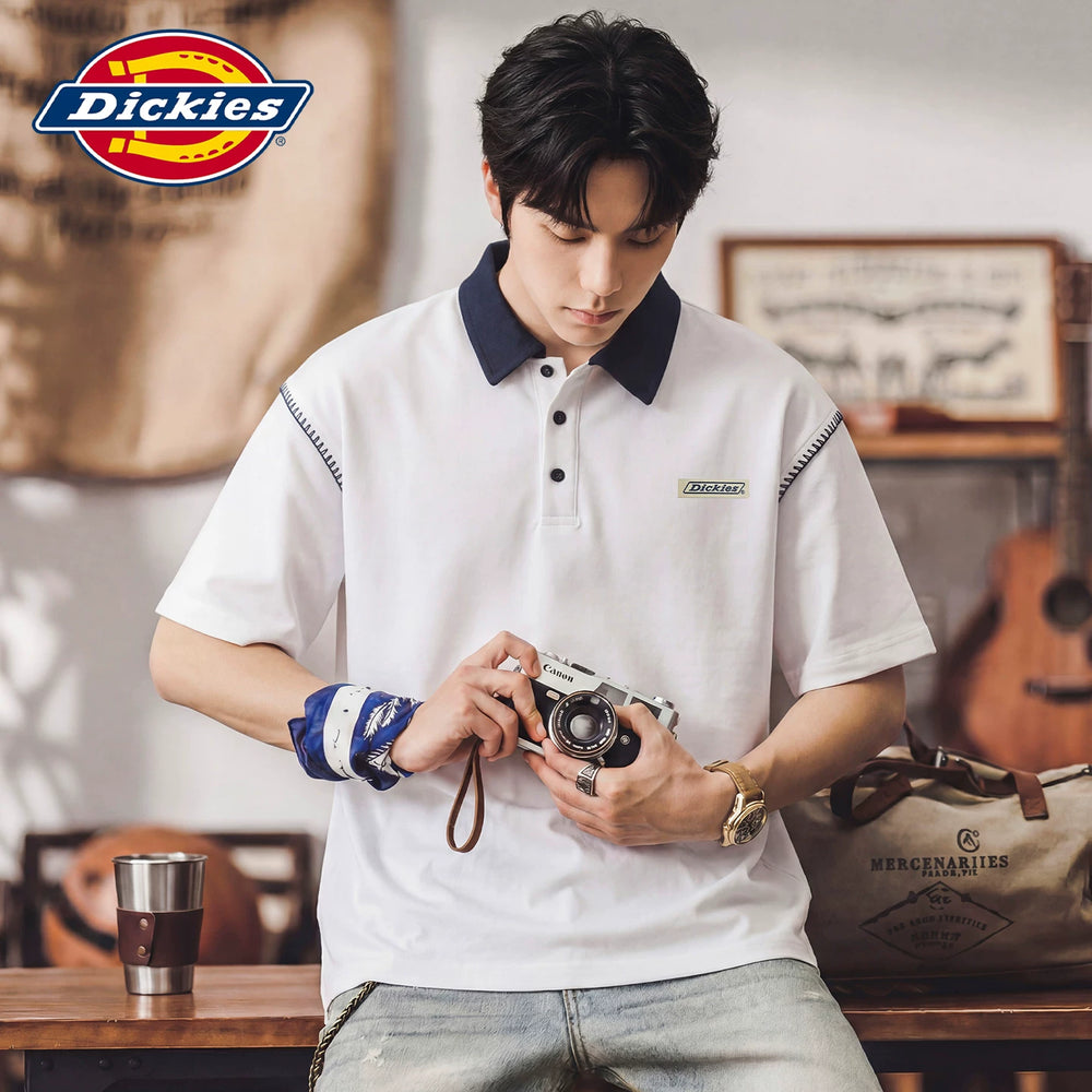 Dickies Summer 2026 New Button Design Short Sleeve Polo Shirt Men's Loose Collar Top Y