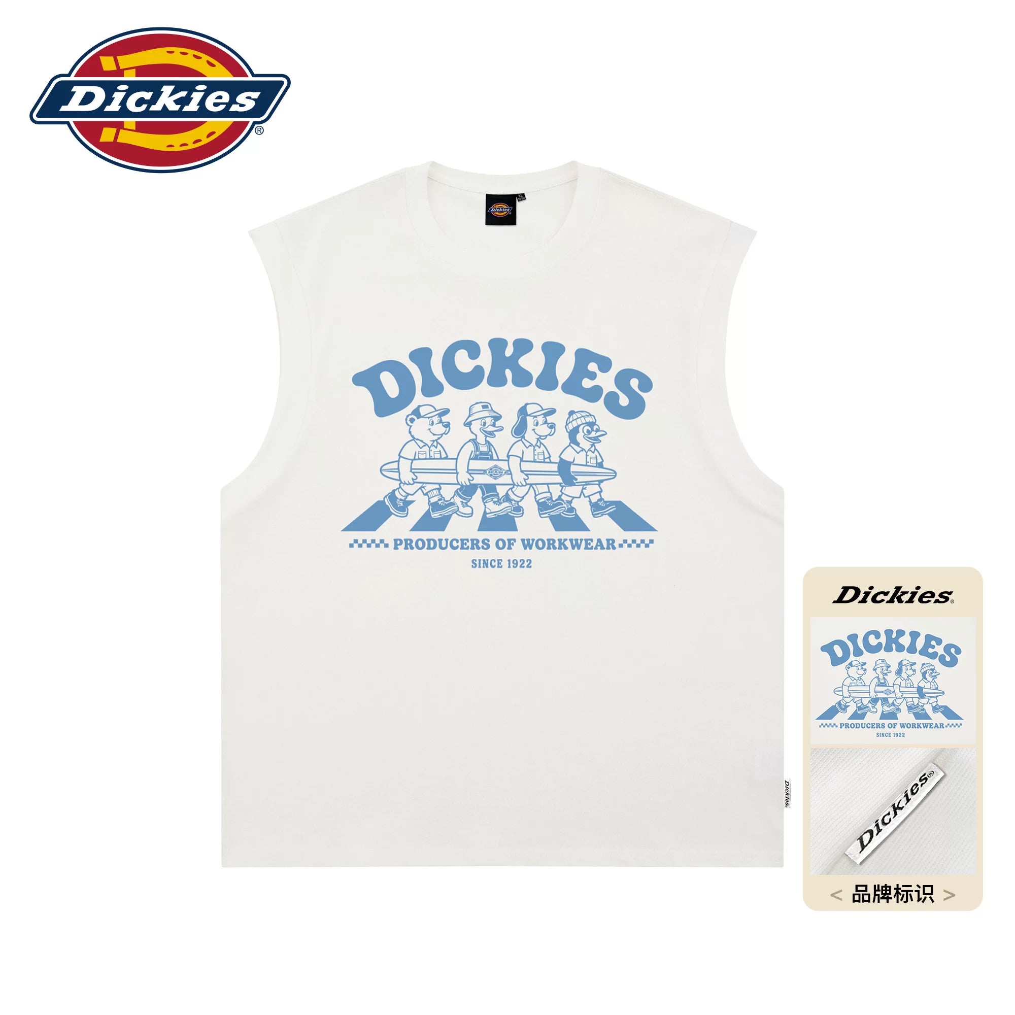 Dickies Cool Suitable American Pure Cotton Shoulder Tank Top Men's Summer Sleeveless Sports T-shirt Printed Black Top M