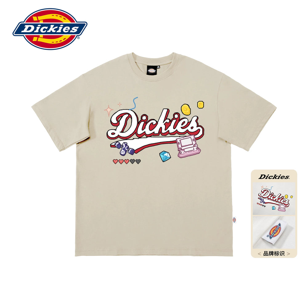 Dickies Emperor Cool Suitable Children's Fun Cartoon Letter Printed Short sleeved T-shirt Men's Summer Pure Cotton Half Sleeve Loose Top M