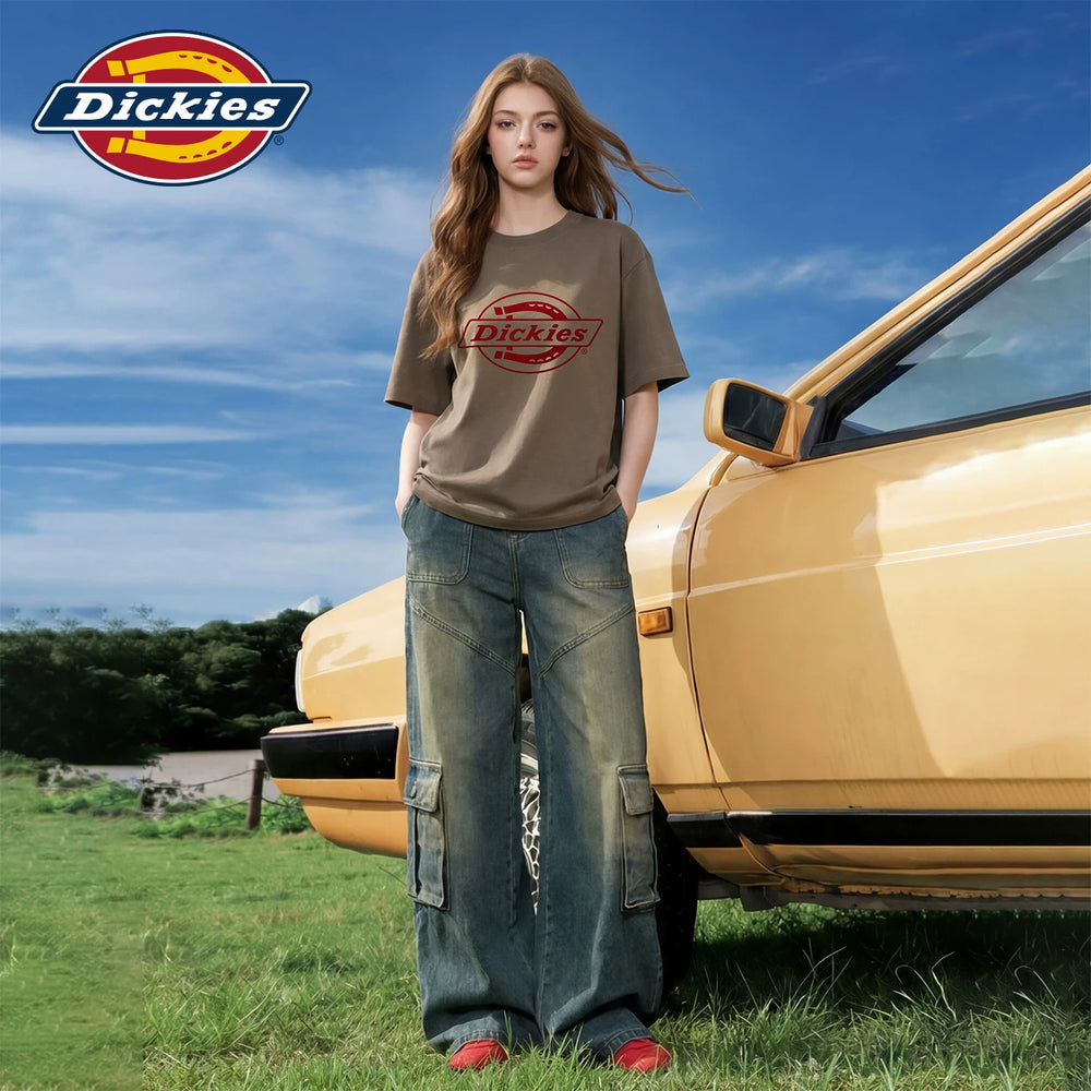 Dickies Cool American Trendy Brand Printed Short sleeved T-shirt for Women in 2026 Summer Loose Cotton Round Neck Top m