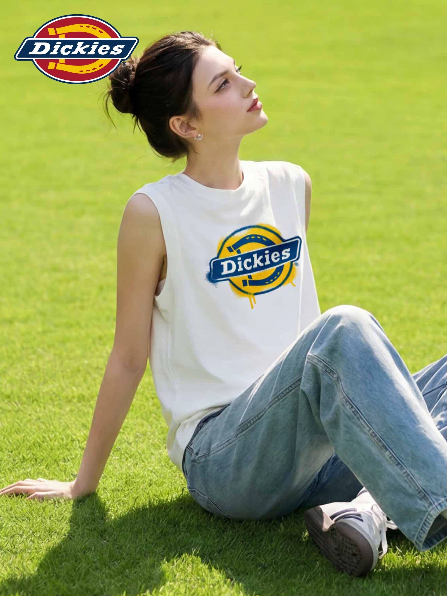 Dickies Cool Black Sleeveless Tank Top for Women 2026 Summer Casual Sports Round Neck Printed T-shirt Top m