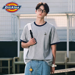 Dickies American style short sleeved T-shirt for men in summer, made of pure cotton, heavy weight contrasting color T-shirt, loose linen gray half sleeved top, trendy A