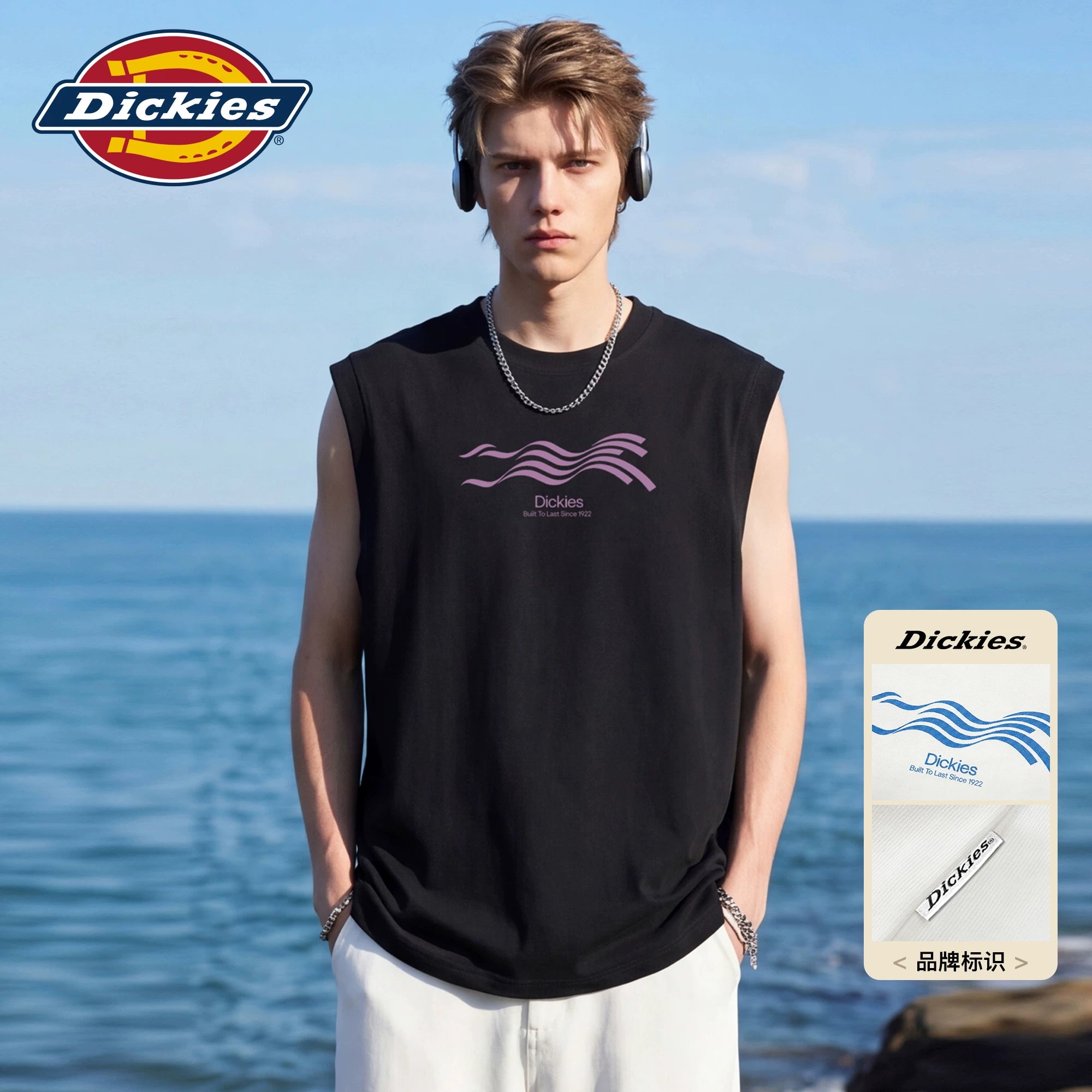 Dickies Emperor Cool Suitable Casual Shoulder Vest Men's Summer Pure Cotton Sleeveless T-shirt Sports Fitness Round Neck Top M