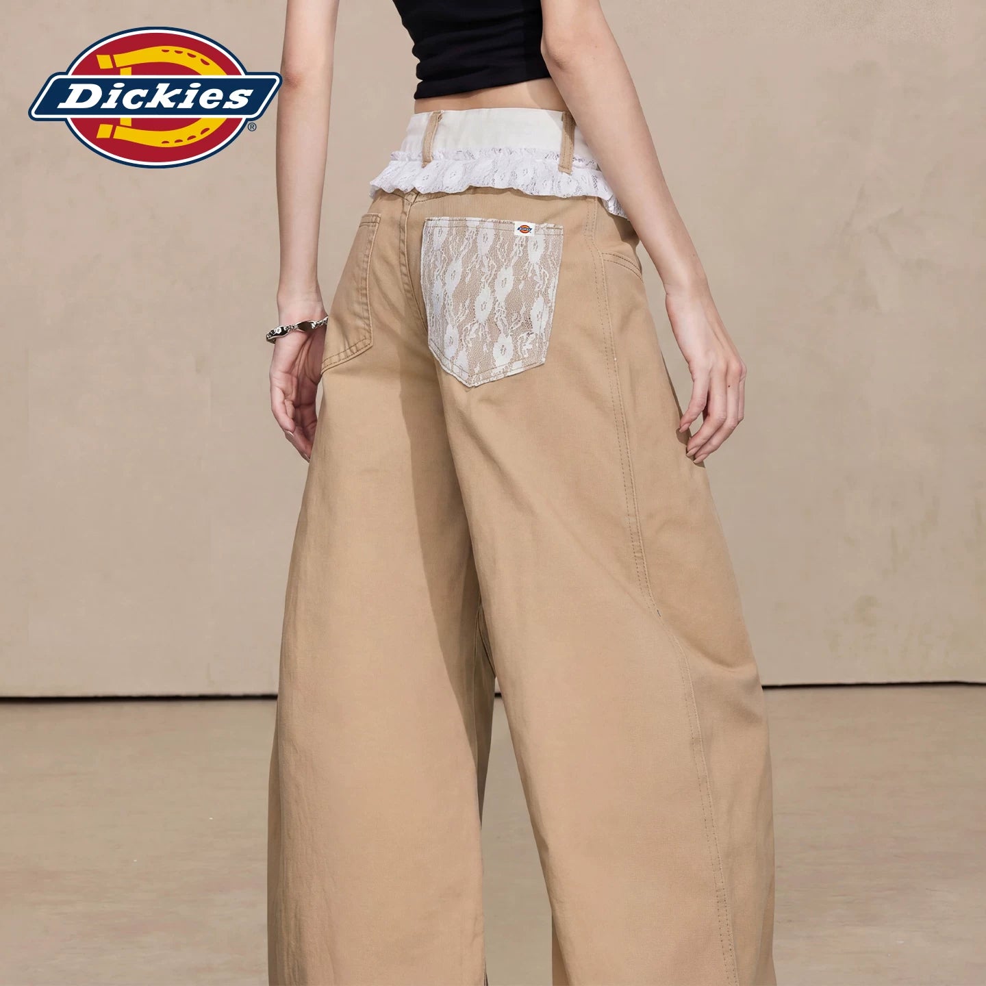 Dickies Emperor Cool Suitable High Waist Wide Leg Jeans for Women 2026 Lace Lace workwear Style Relaxation Bending Knife Pants M