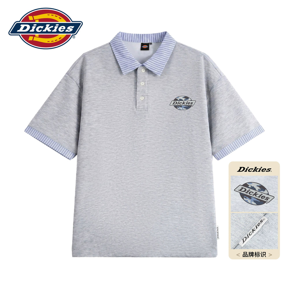Dickies帝酷适拼接短袖POLO衫男士夏季复古条纹宽松半袖休闲上衣M