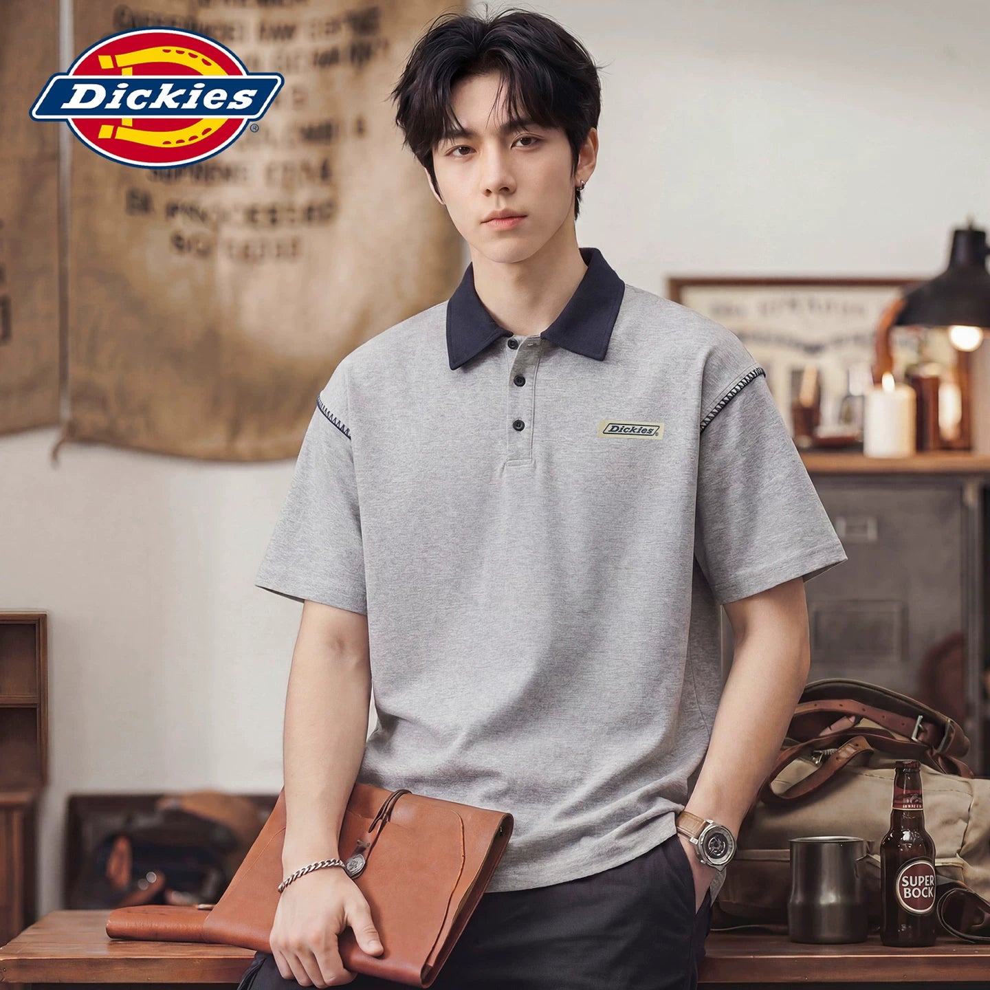 Dickies Summer 2026 New Button Design Short Sleeve Polo Shirt Men's Loose Collar Top Y