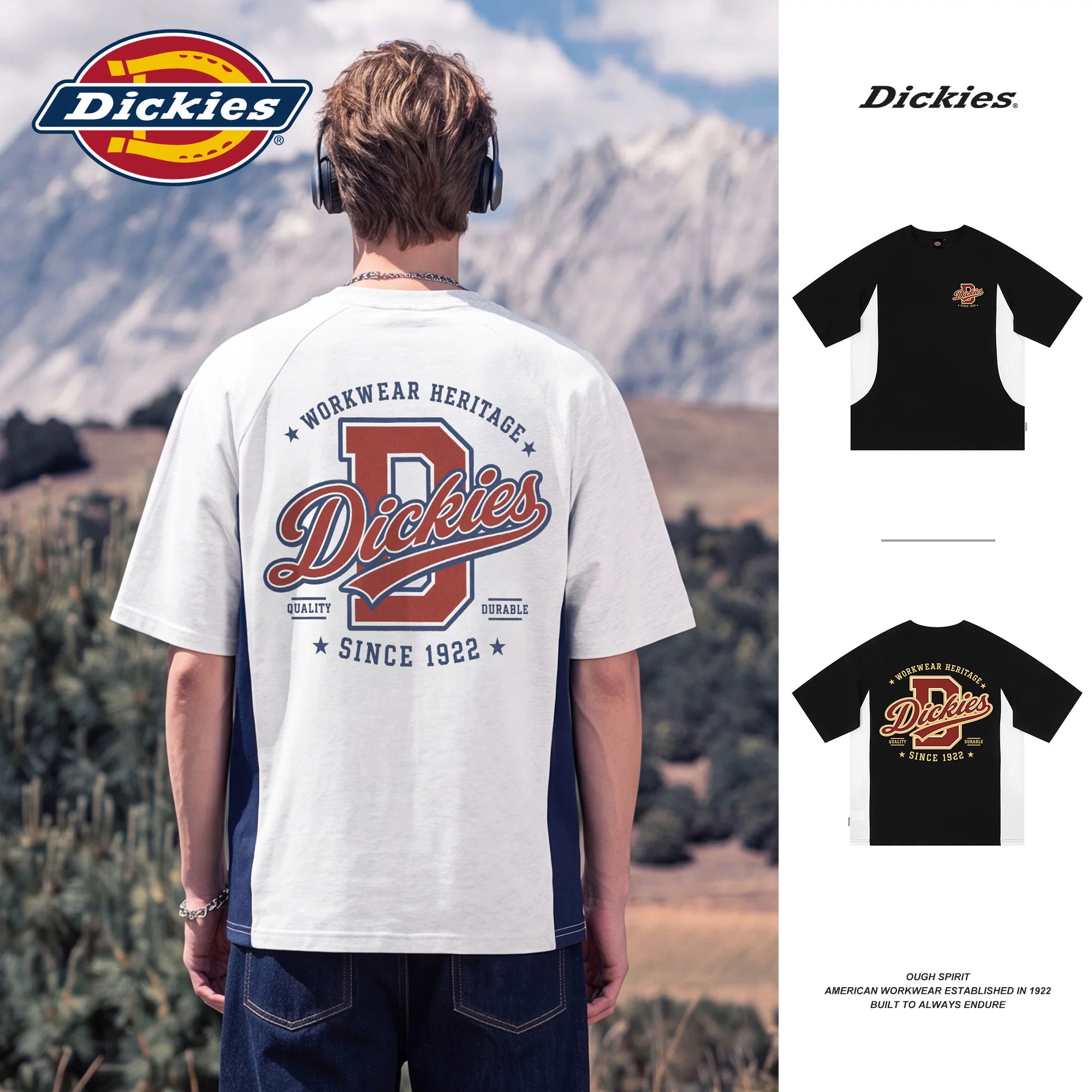 Dickies Cool Solona Cool Short sleeved T-shirt for Men's Summer American Splicing Loose Casual Top M