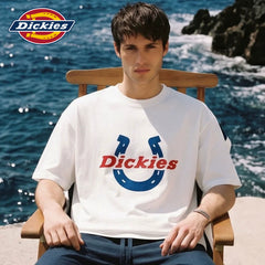Dickies Cool Suitable American Pure Cotton Short sleeved T-shirt for Boys Summer Horseshoe Letter Printed Half Sleeve Top M