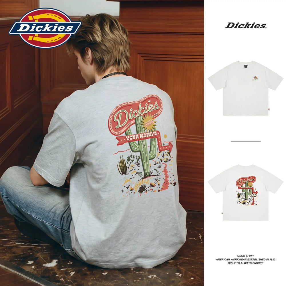 Dickies Emperor Cool Summer Cactus Road Sign Printed Short sleeved T-shirt for Boys, American Half Sleeve Cotton Top M