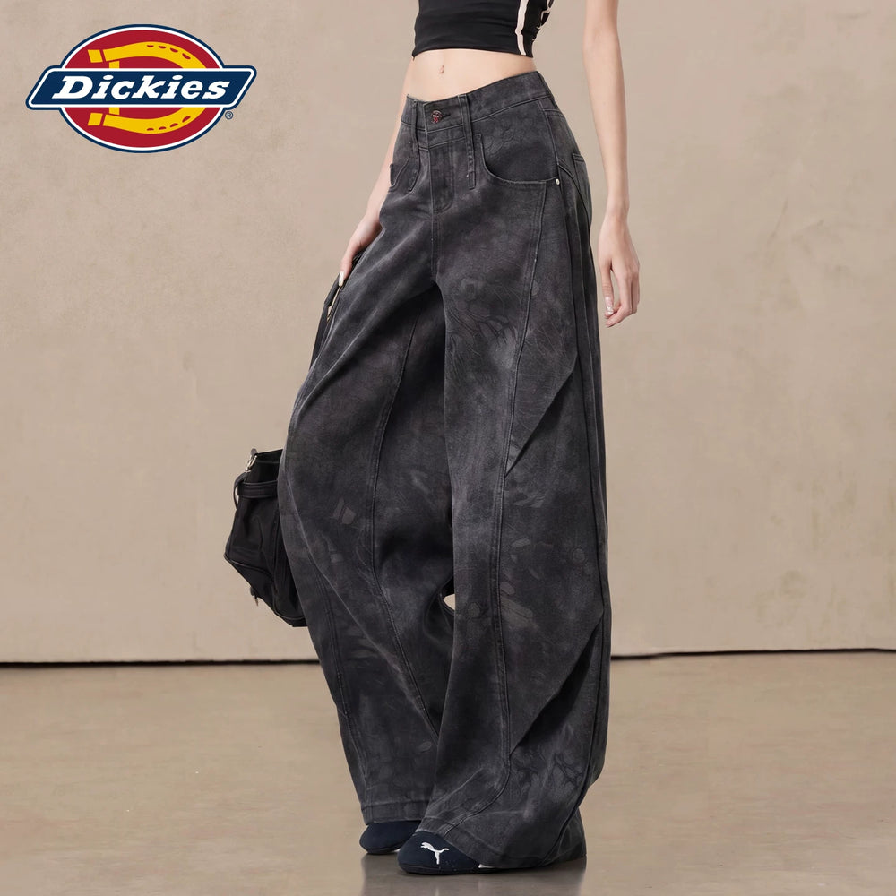 Dickies Cool Tie Dyeing Wide Leg Jeans for Women 2026 Summer New Loose Casual Versatile Work Pants M