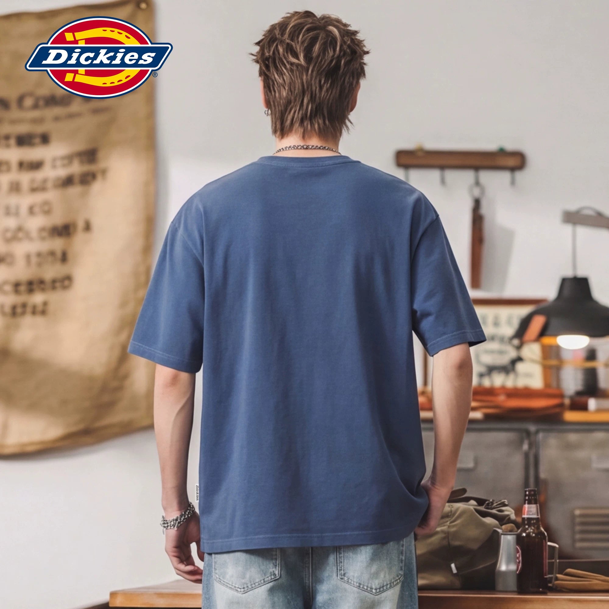 Dickies Emperor Cool Suitable American Letter Printed Short sleeved T-shirt for Men's Summer Loose and Versatile Half Sleeve Pure Cotton Top M