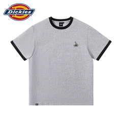 Dickies American style short sleeved T-shirt for men in summer, made of pure cotton, heavy weight contrasting color T-shirt, loose linen gray half sleeved top, trendy A