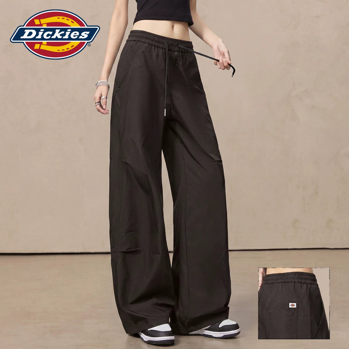 Dickies Cool Purple Wide Leg Pants for Women Summer 2026 High Waist Drawstring Versatile workwear Style Casual Pants M
