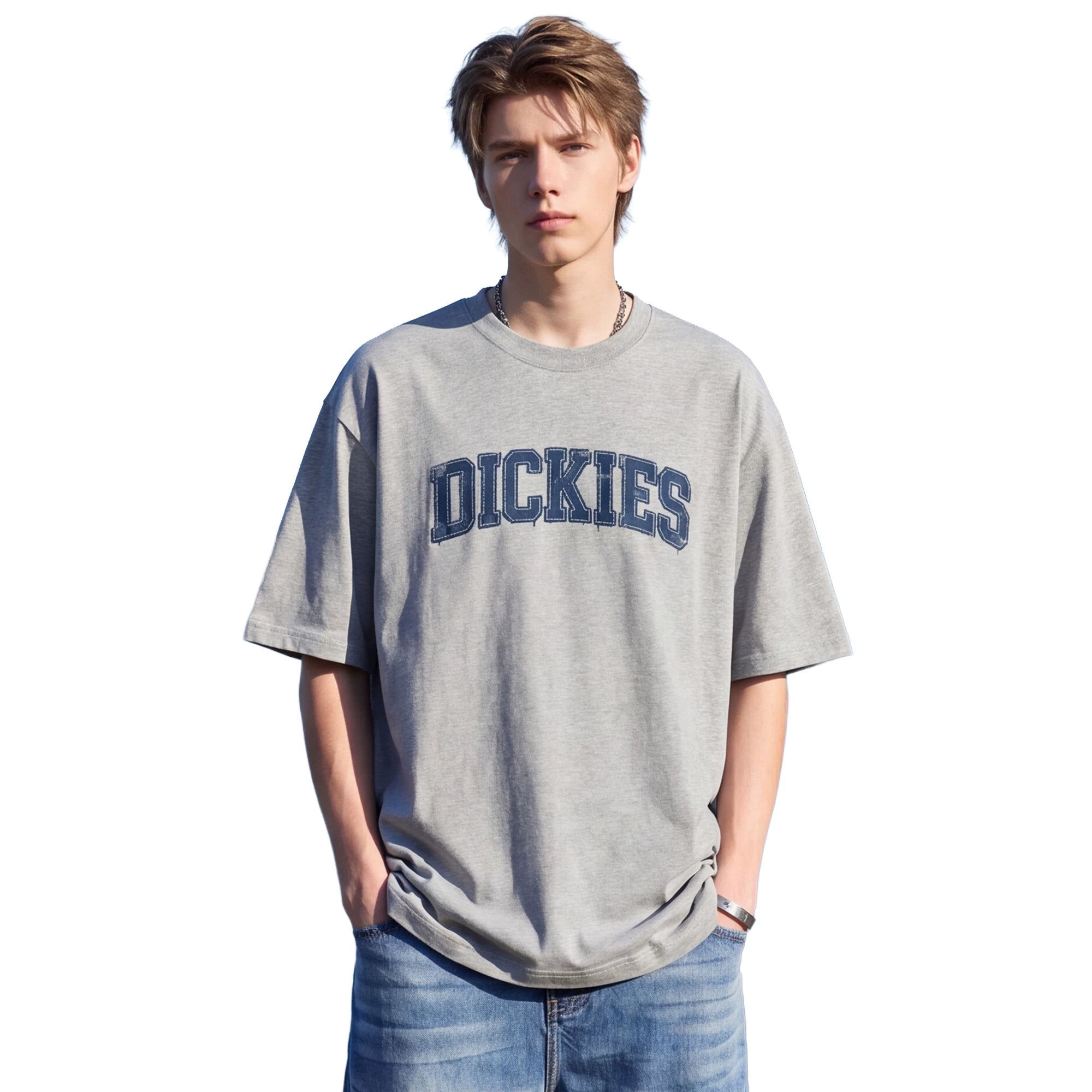 Dickies casual letter printed short sleeved T-shirt for men's summer loose round neck pure cotton half sleeved top M