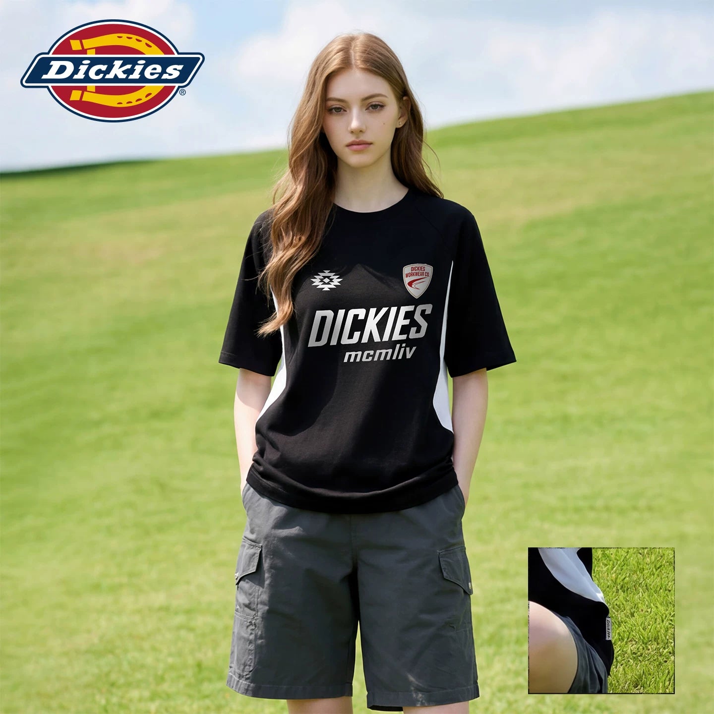 Dickies帝酷适夏季新款短袖T恤女黑色字母印花美式百搭休闲上衣m