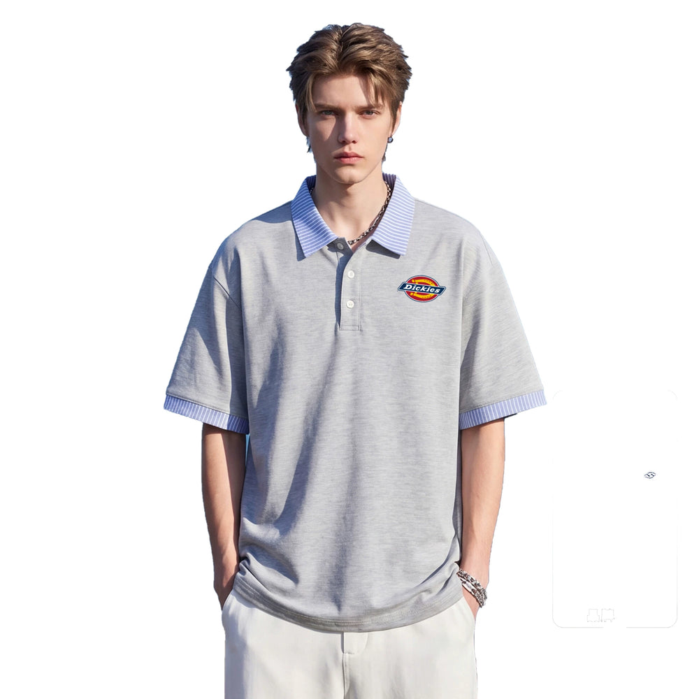 Dickies Emperor Cool Suitable Stripe Splicing Collar Short Sleeve Polo Top Men's Summer Loose Half Sleeve T-shirt M