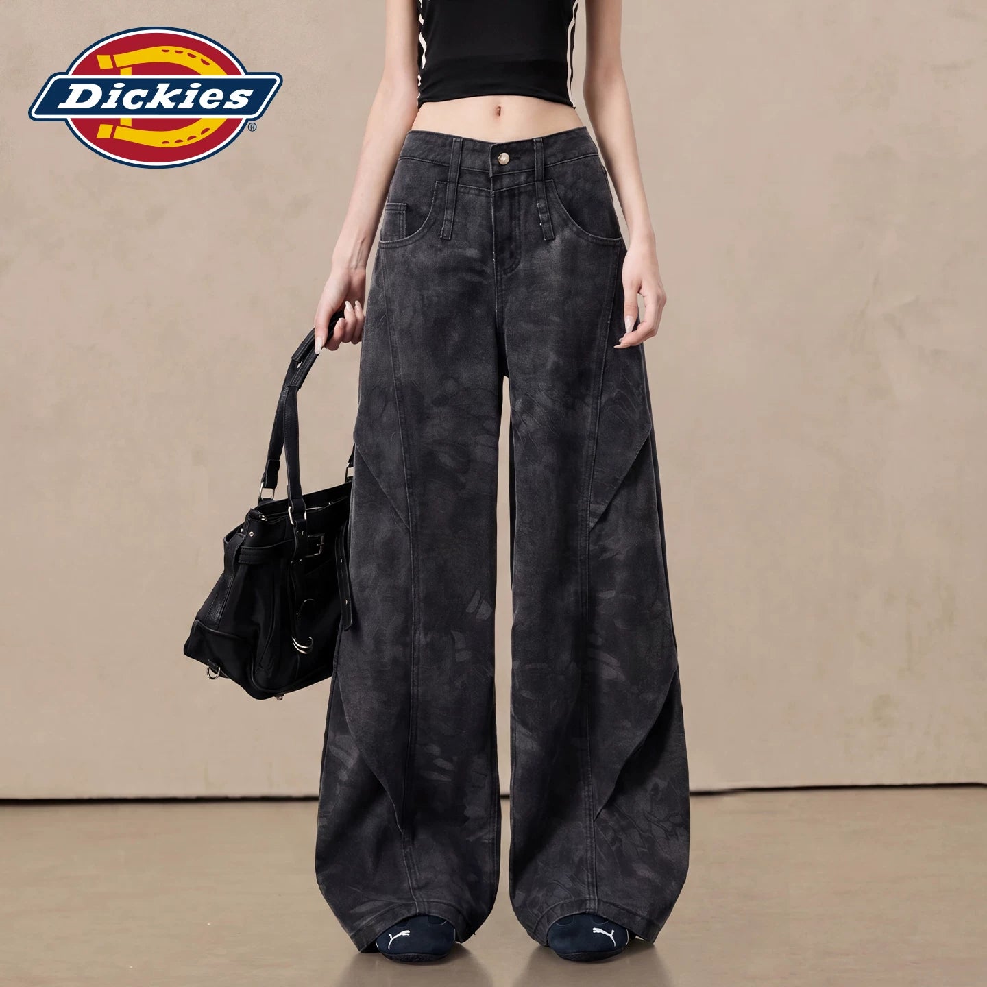 Dickies Cool Tie Dyeing Wide Leg Jeans for Women 2026 Summer New Loose Casual Versatile Work Pants M