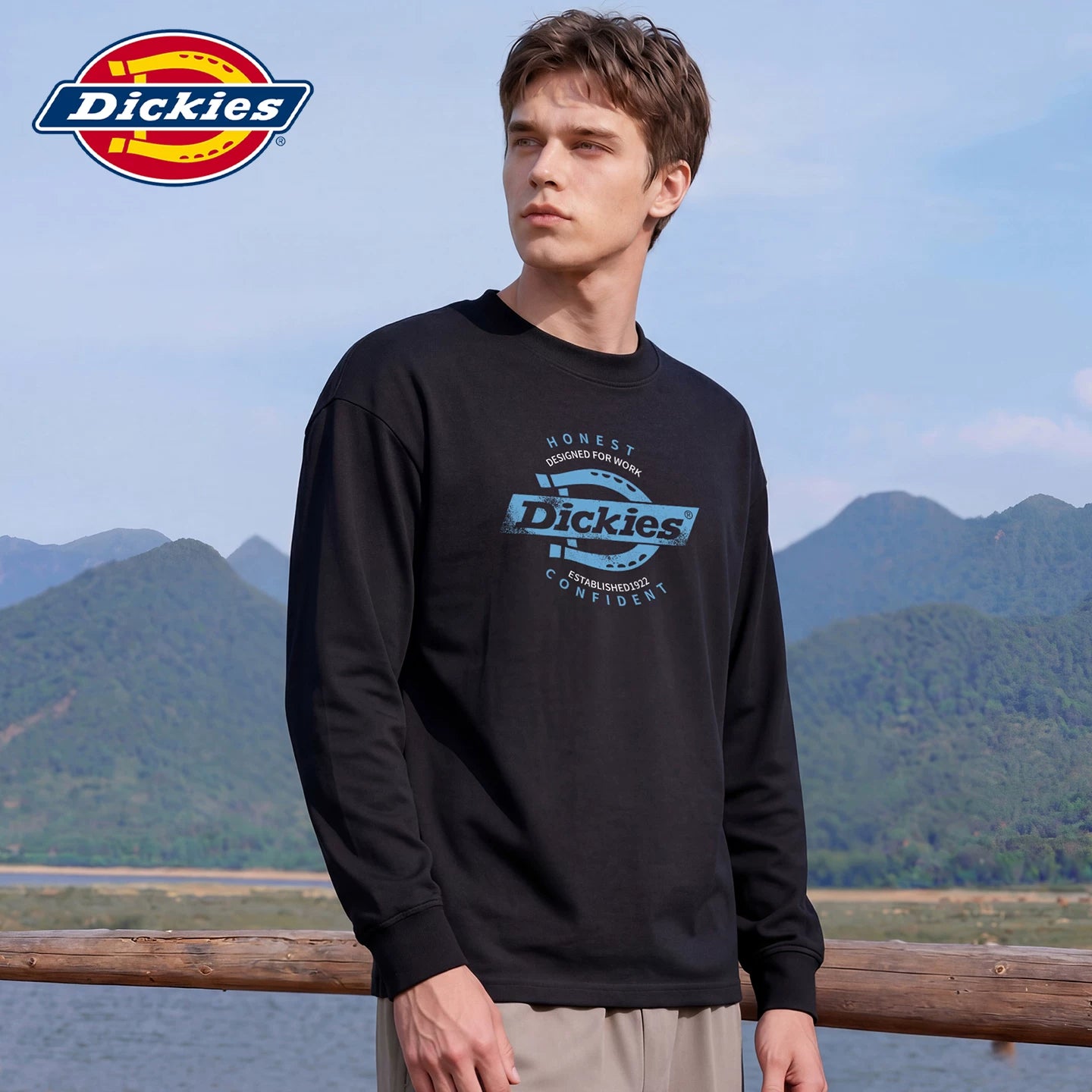 Dickies' new soft long sleeved T-shirt for spring, men's round neck American T-shirt with printed upper garment Y