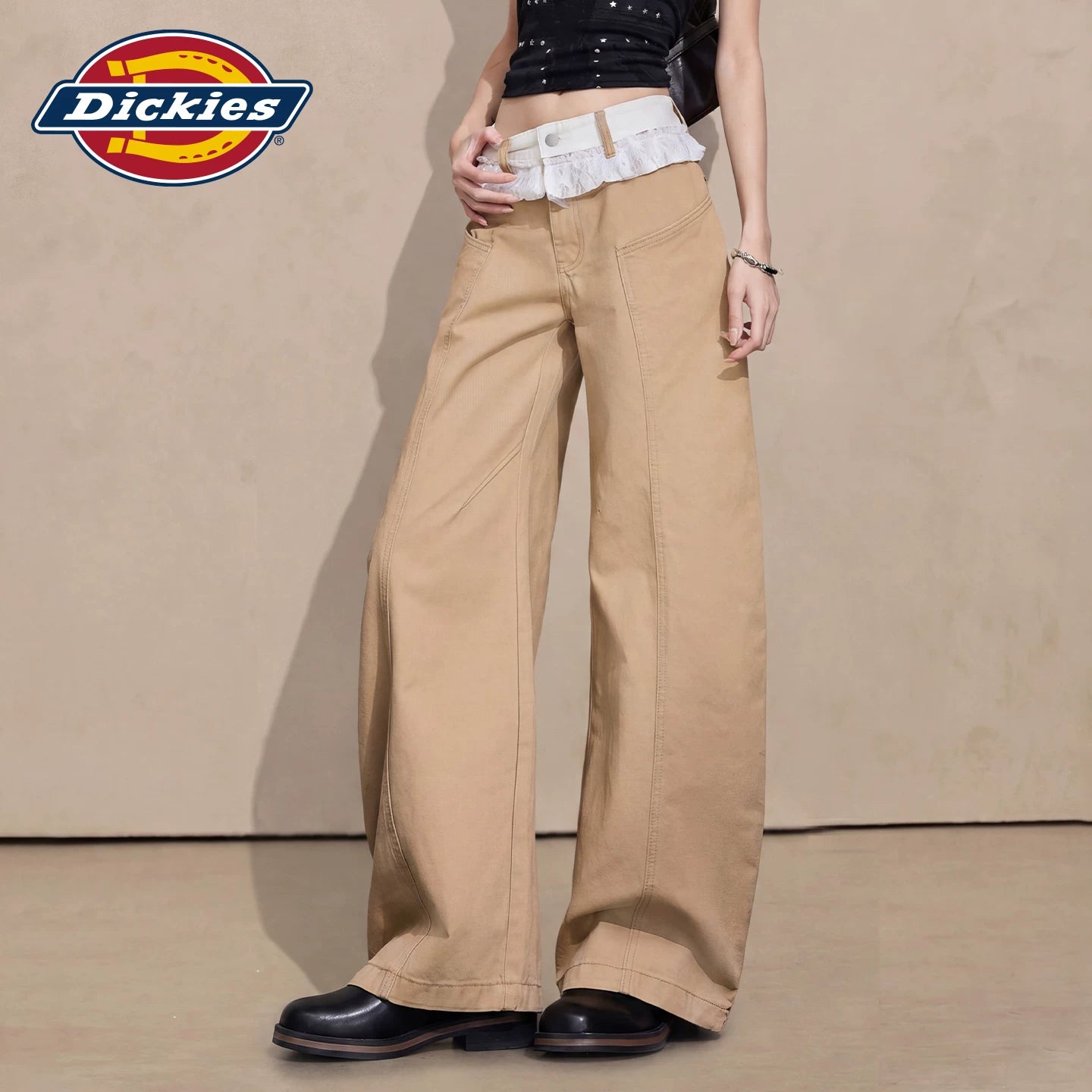 Dickies Emperor Cool Suitable High Waist Wide Leg Jeans for Women 2026 Lace Lace workwear Style Relaxation Bending Knife Pants M